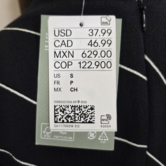 H&M Black and White Long Sleeve High Neck Ruched Dress Size Small - Picture 5 of 7